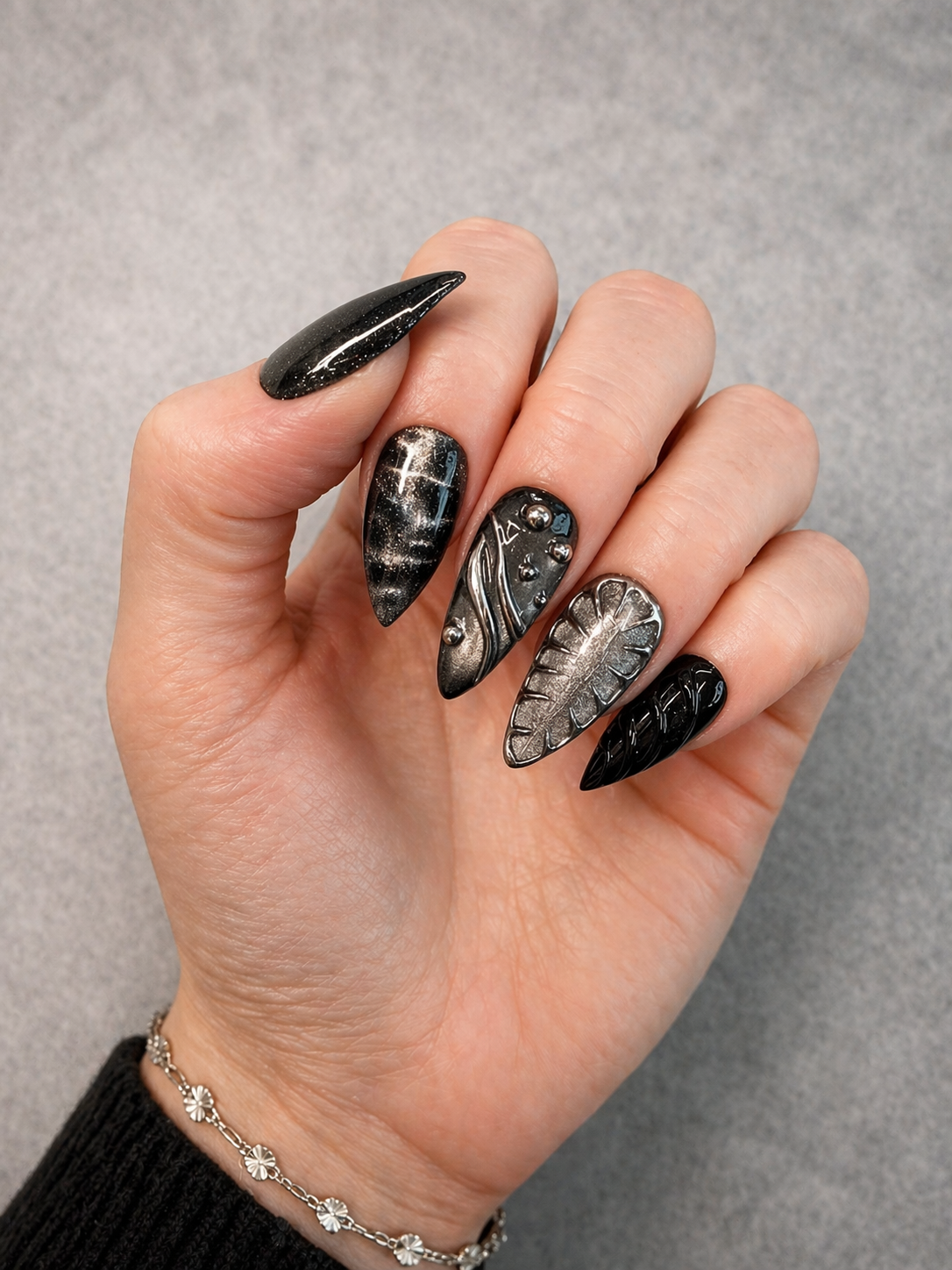 Black Galaxy(Medium) Press-On Nails