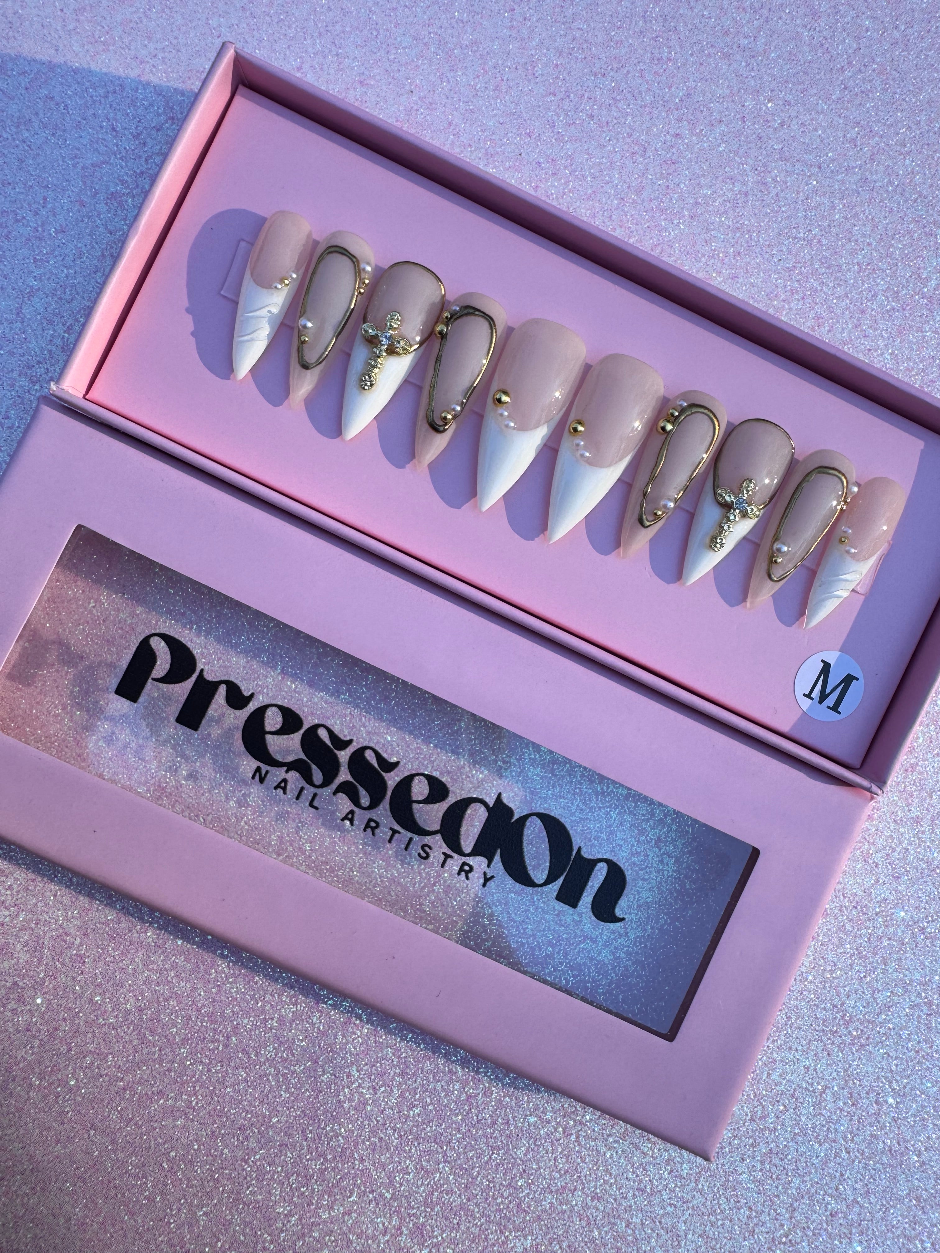 White & Gold Stilettos (Medium)