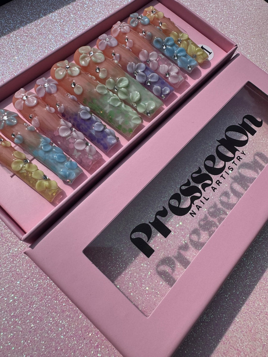 Image of Flowers & Glitz (Xtra LONG) Press-On Nails